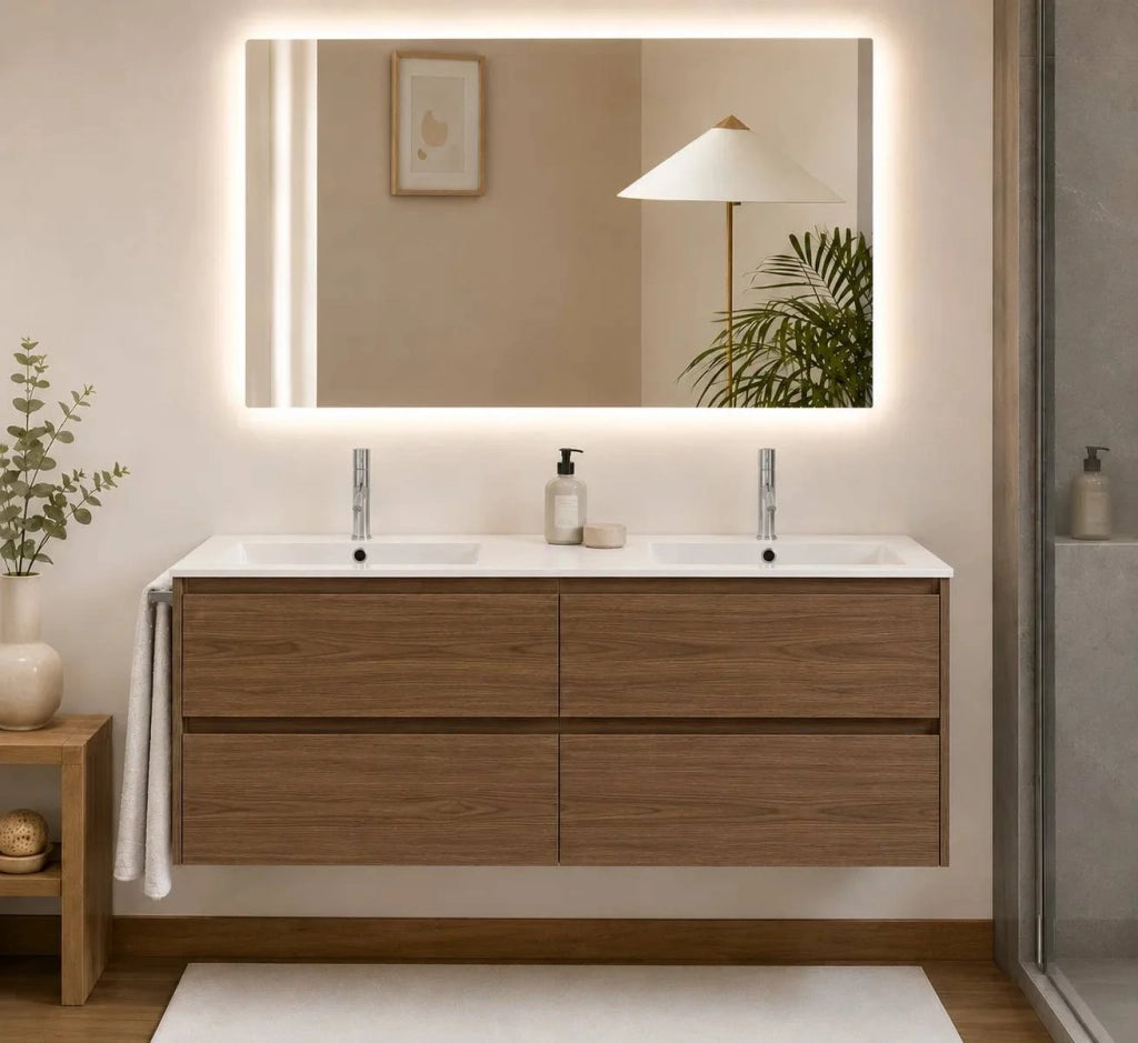 Mobile bagno componibile IBIZA QUATTRO con lavabo e colonna, senza specchio – Frassino Tea
