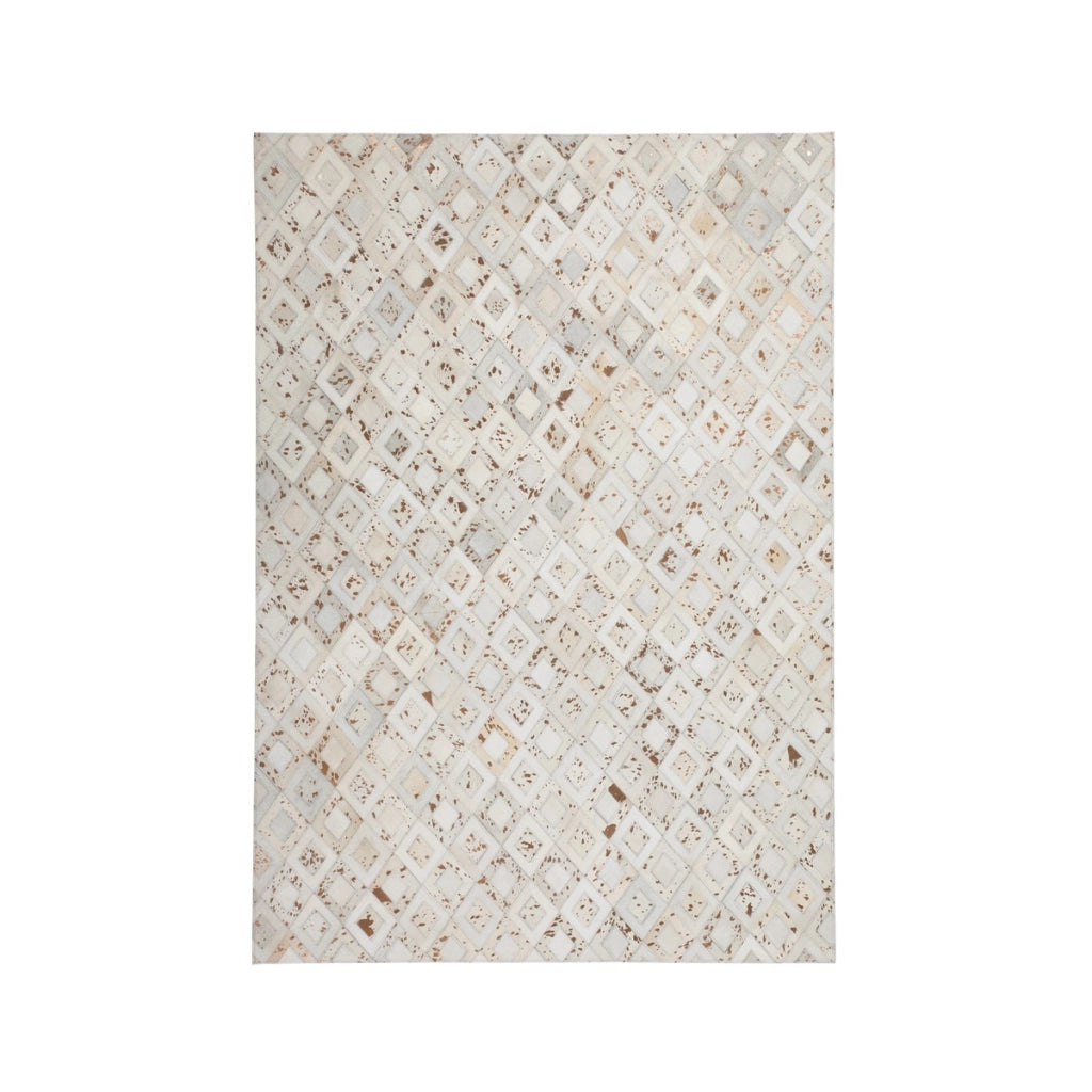 Tappeto in pelle Dazzle avorio e cromo con effetto metallico