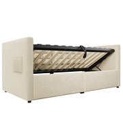 Letto a Divanetto 90 x 200 cm; Letto Singolo - Contenitore; USB e Type-C - Beige