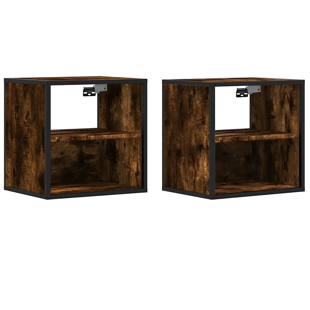 Set di 2 Comodini | Armadio da Notte | Mobiletto da notte a Muro Rovere Fumo 40x31x39,5 cm