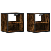 Set di 2 Comodini | Armadio da Notte | Mobiletto da notte a Muro Rovere Fumo 40x31x39,5 cm