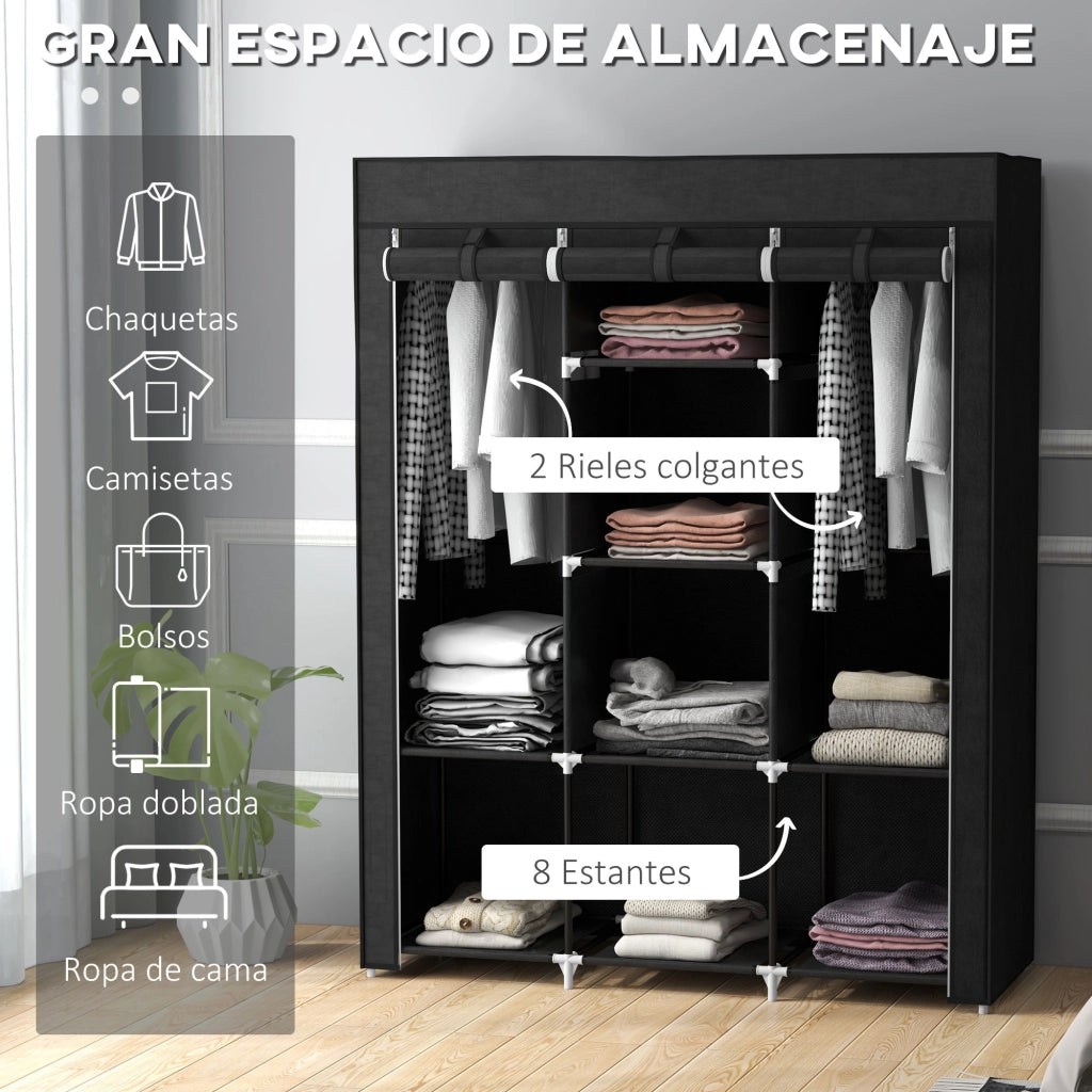 Armadio Pieghevole Portatile con Ripiani e Appendiabiti ¨C zephmum ¨C 125x43x162,5 cm Nero