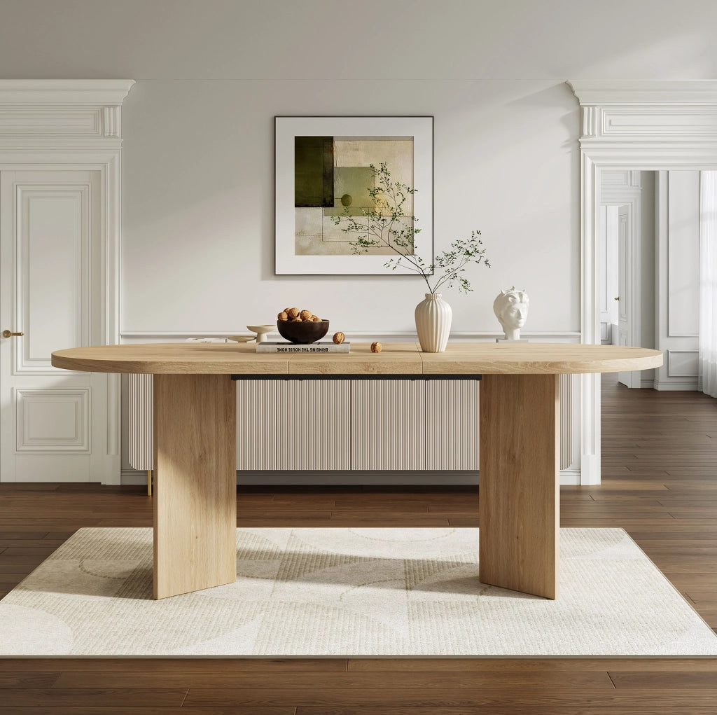 Tavolo da pranzo 200x90x75 cm per 6-8 persone con angoli arrotondati in MDF rovere