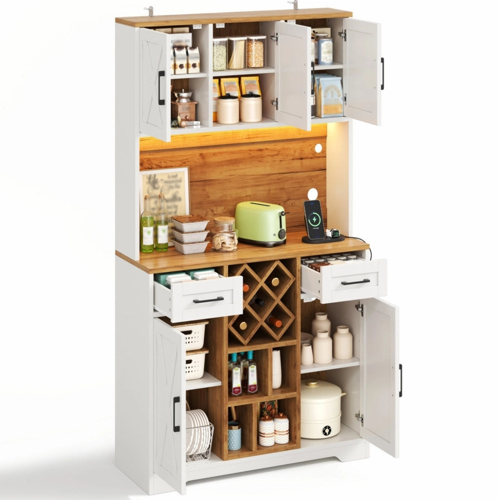 Mobile alto da cucina 105 x 40 x 180 cm in MDF bicolore con LED