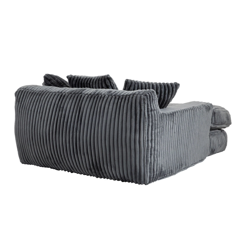 Chaise longue 125x155x63 cm con 3 cuscini; senza montaggio in velluto a coste grigio scuro
