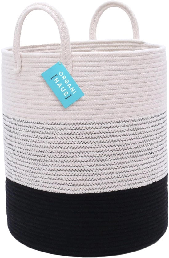 Cestino per Bambino con Maniglia, Cestino a Maglia per Bambino con Maniglia, Cestino per Bambino con Opzione di Magazzino, Dimensioni 38x45cm, Bianco e Nero