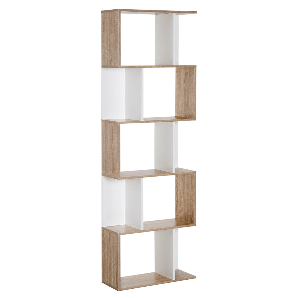 Libreria a 5 Ripiani in Legno ¨C zephmum ¨C Bianco e Legno 60x24x184.5 cm