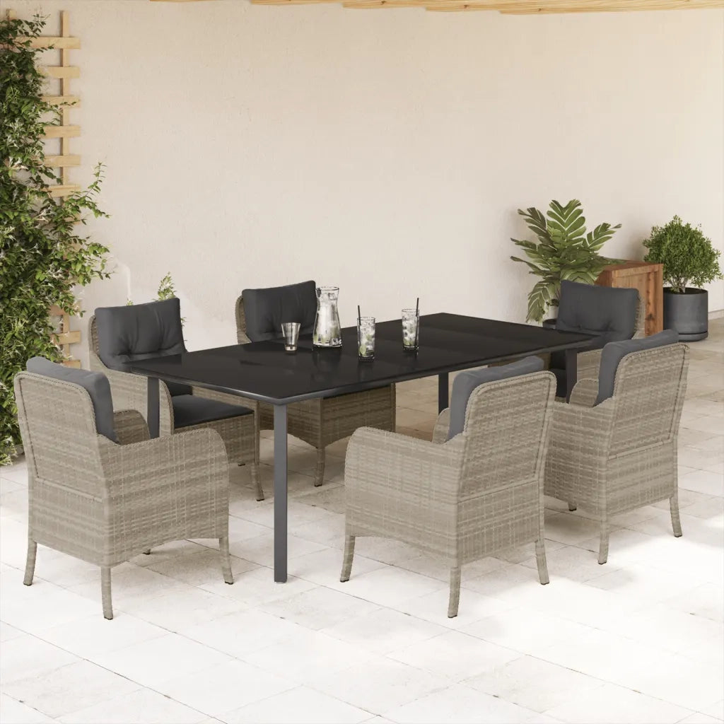 Set da Pranzo da Giardino 7 pz Cuscini Polyrattan Grigio Chiaro 3212002