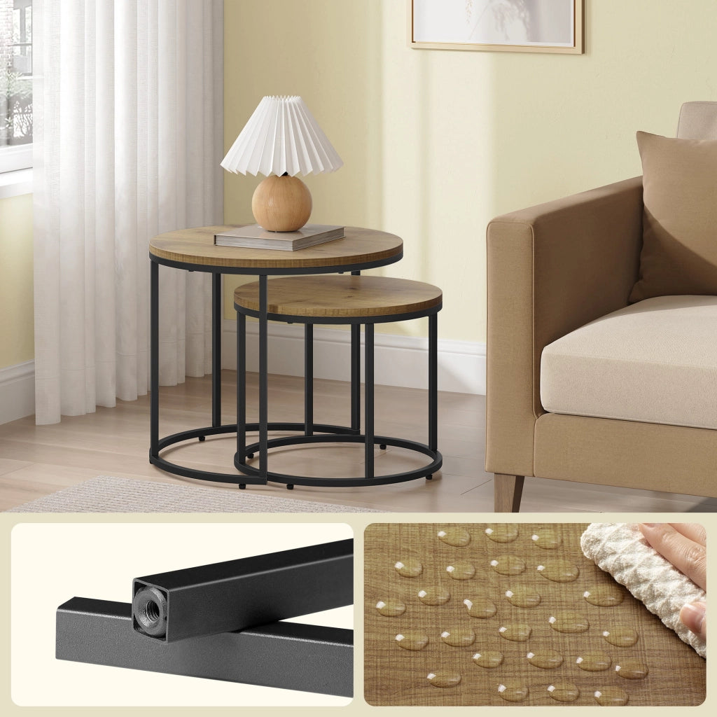 Set di tavolini rotondi VALORA - Stile industriale, gambe in rovere/nero x2