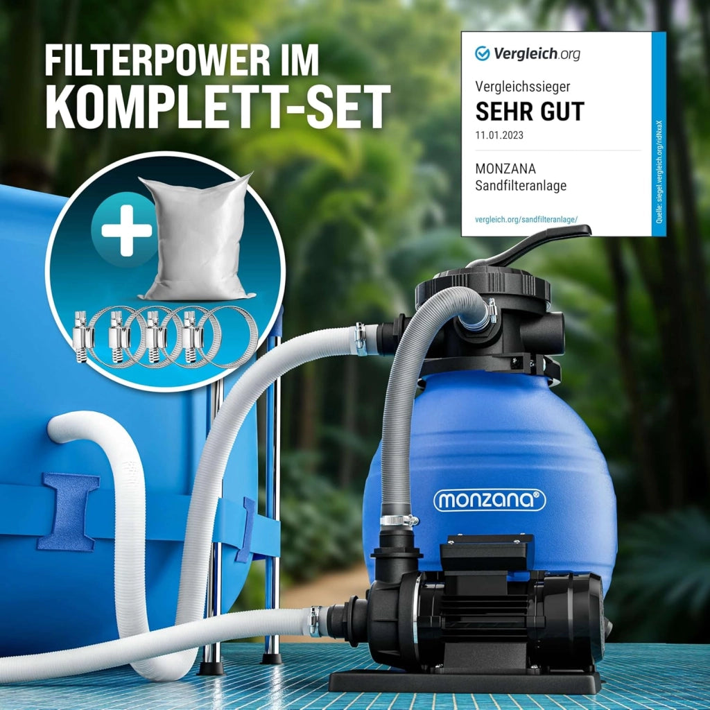 ® Filtro Acqua per Piscina SF12K 10.200 L/h Fino a 35.000L Vetro Filtrante Incl. Valvola a 7 Vie Adattatore 2in1 Ø32-38mm Pompa di Filtraggio 450W Filtri Piscine Fuori Terra Pompe Filtranti