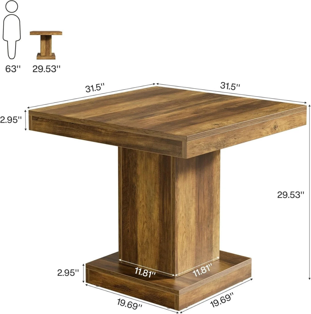 Tavolo da pranzo per 1-4 persone con piano quadrato, stile rustico moderno, in MDF, marrone, 91 × 88 × 9,5 cm