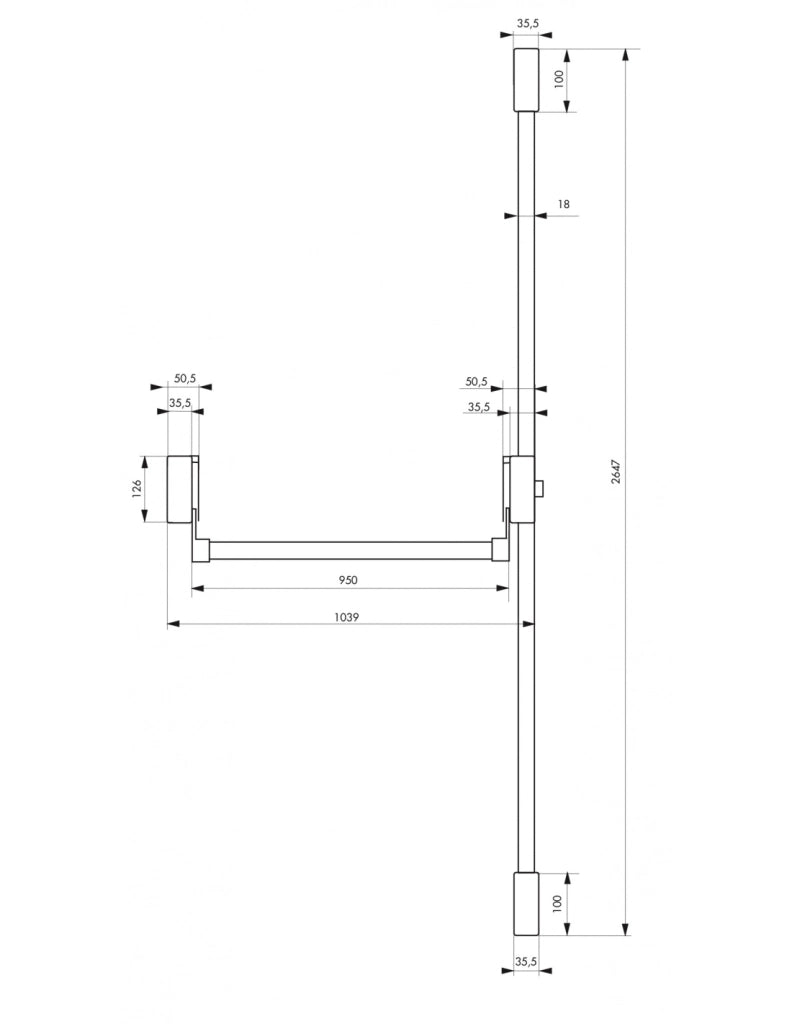 Serratura maniglione antipanico D-Cross per porta d'ingresso 1150mm max, 2/3 punti sopra e sotto, reversibile, grigio - THIRARD