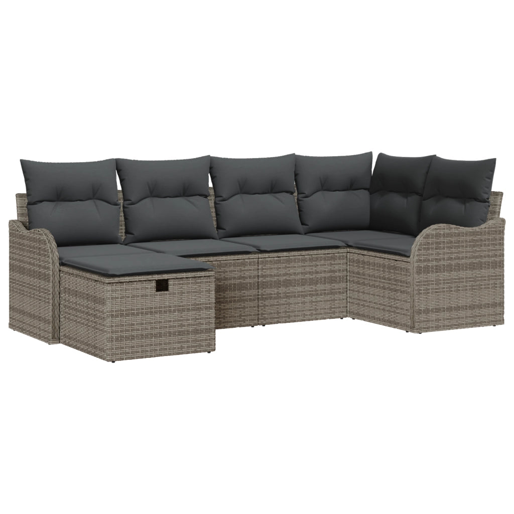 Set di divano da giardino da 6 pezzi con cuscini in rattan polietilene grigio