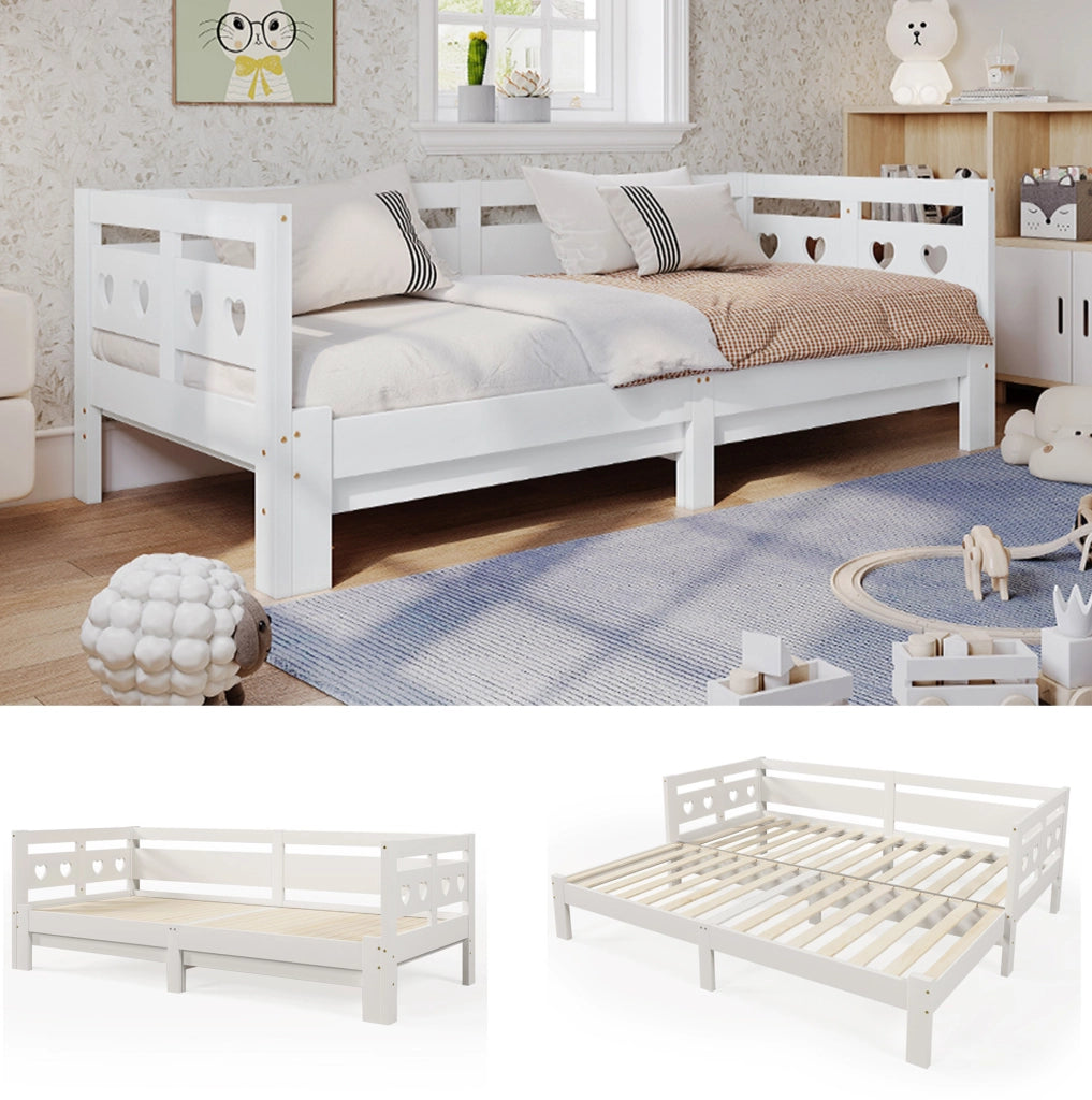 Letto daybed estensibile a forma di cuore 90x200 cm in legno massello bianco