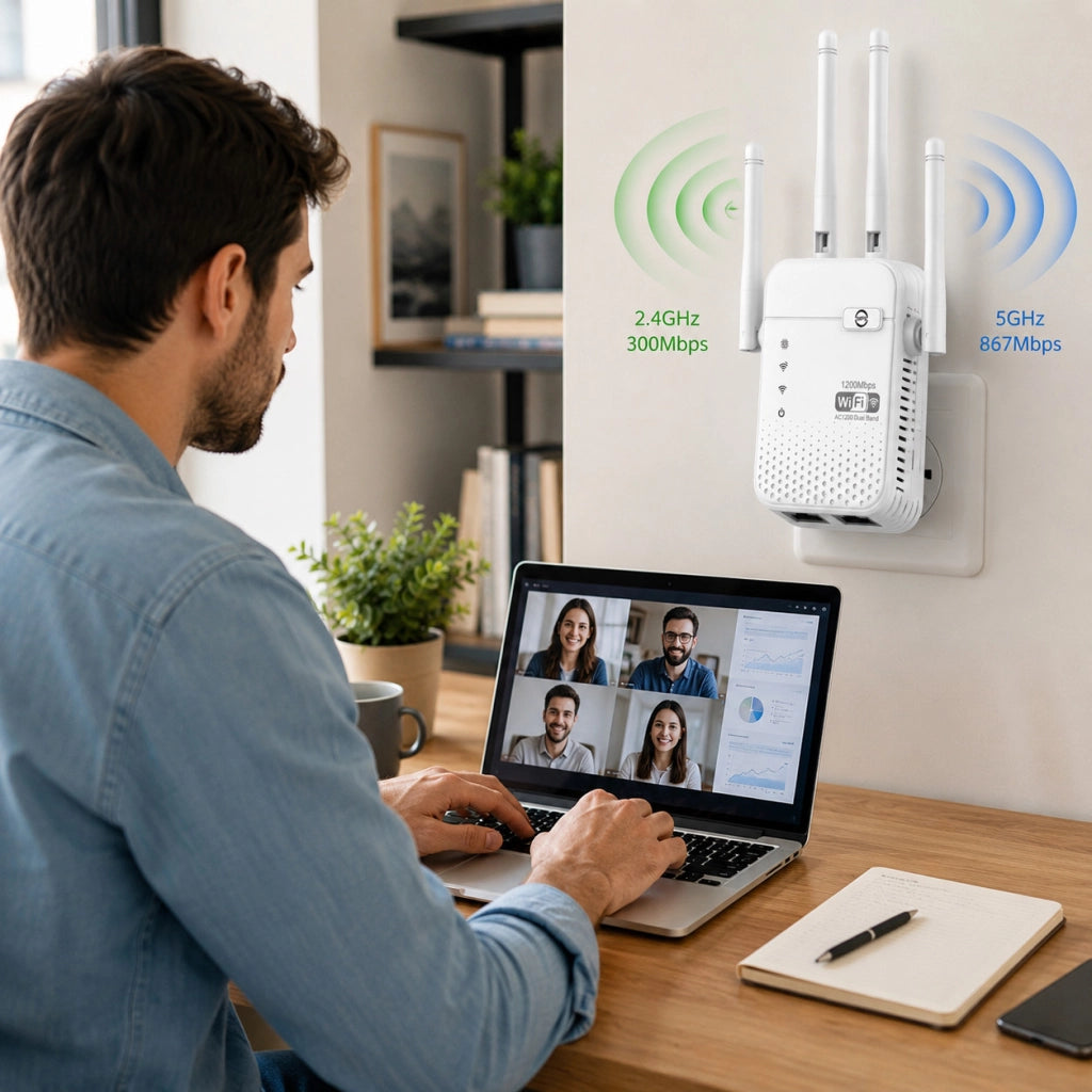 AMPLIFICATORE SEGNALE RIPETITORE WIFI 1200 MBPS EXTENDER DUAL BAND 2.4GHZ 5 GHZ