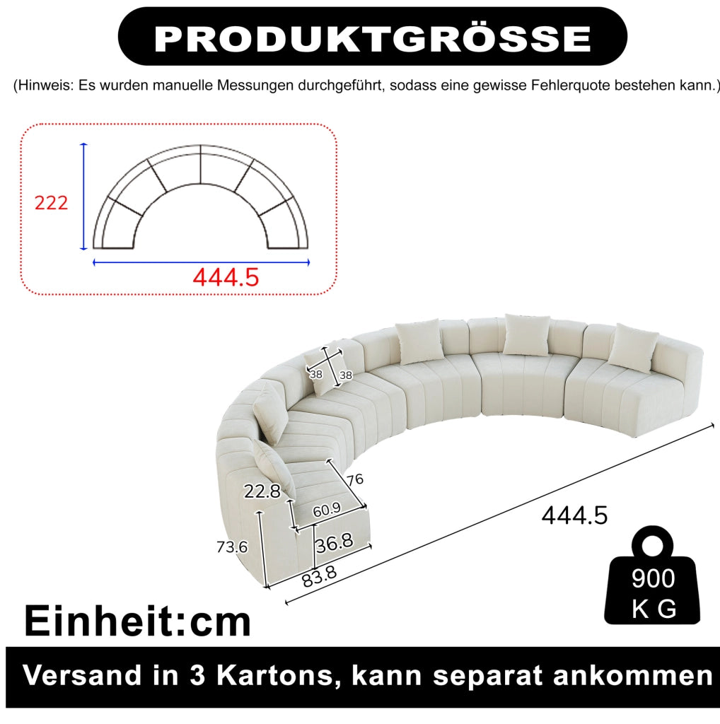 Divano modulare semicircolare a 6 posti in ciniglia beige