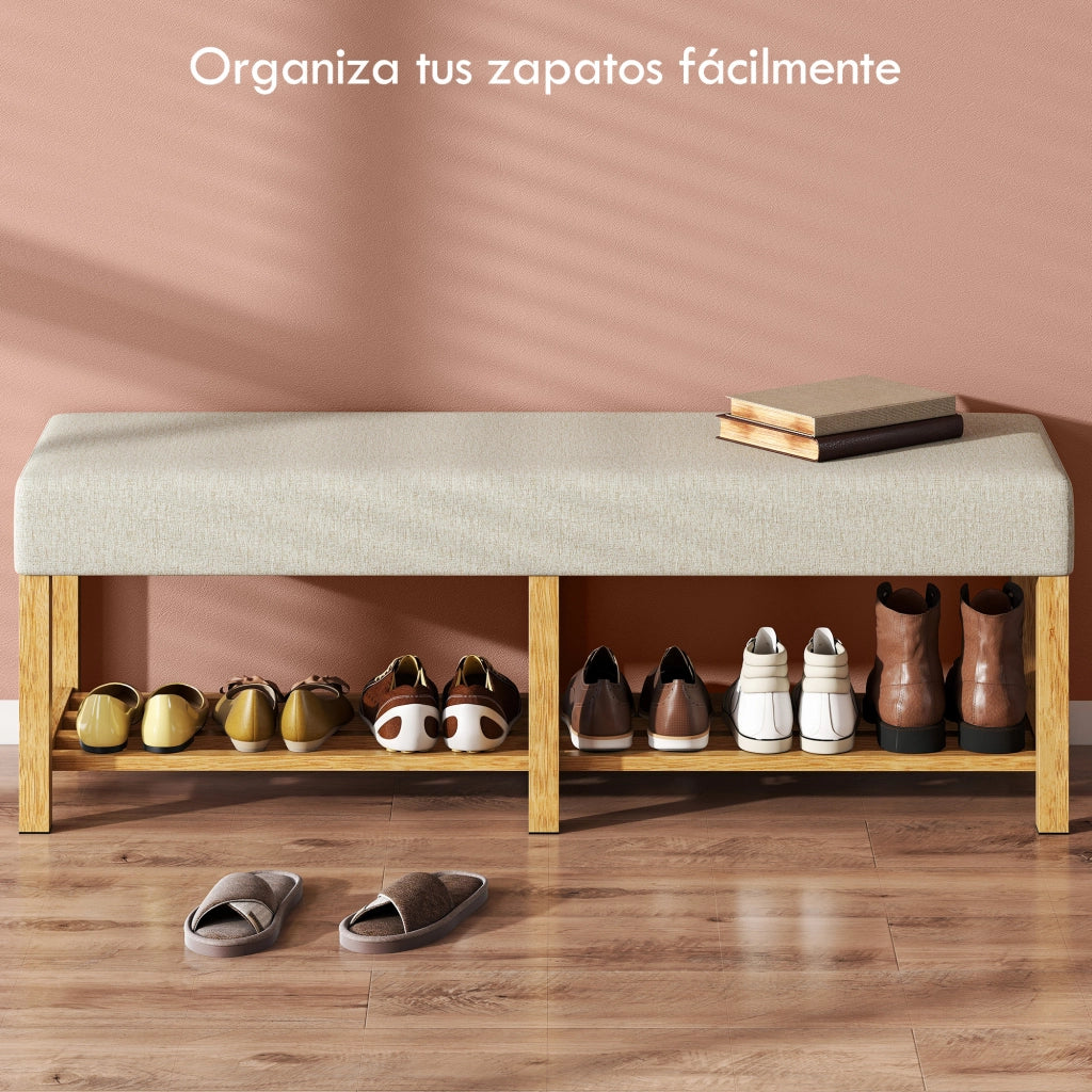 Cassettiera con seduta imbottita 2 posti ¨C Minimal ¨C 140x44x48 cm crema legno naturale