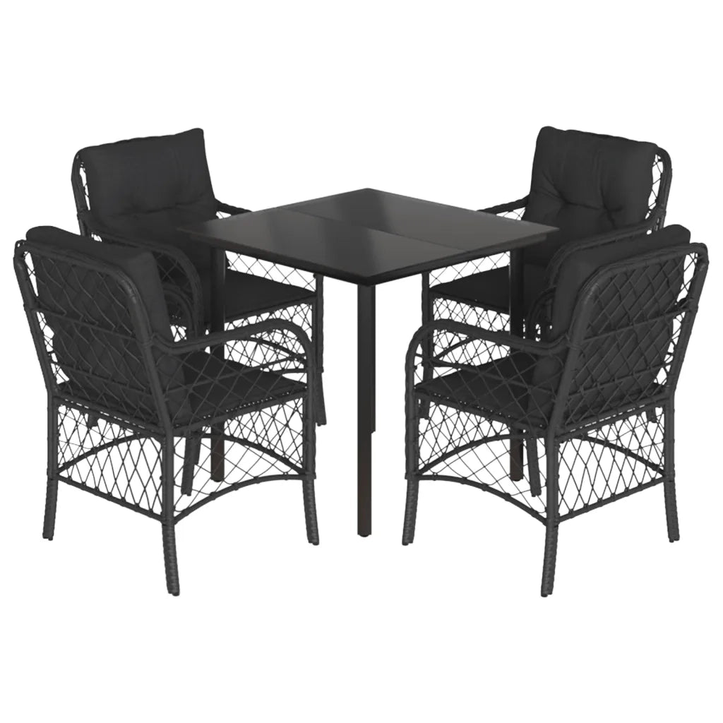 Set da Pranzo da Giardino 5 pz Nero con Cuscini in Polyrattan