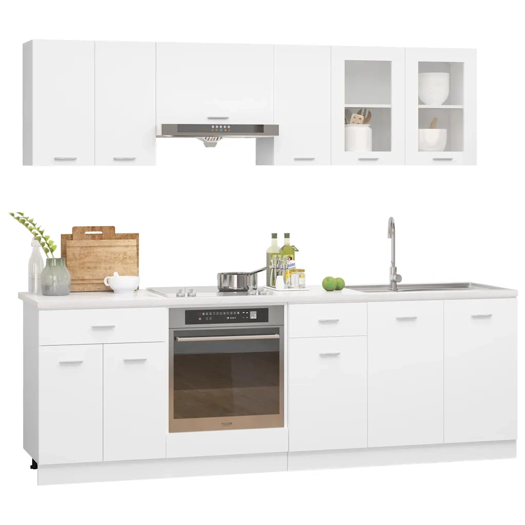 Set Armadi da Cucina 8 pz Lyon Bianco in Legno Multistrato 3067647