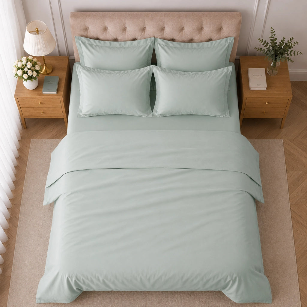 Rova, set Completo Letto Matrimoniale in Cotone, Verde Menta