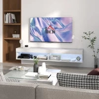 Mobile TV Sospeso con Illuminazione LED per TV fino a 75 Pollici, Ripiani, 180L x 40l x 30H cm, Bianco