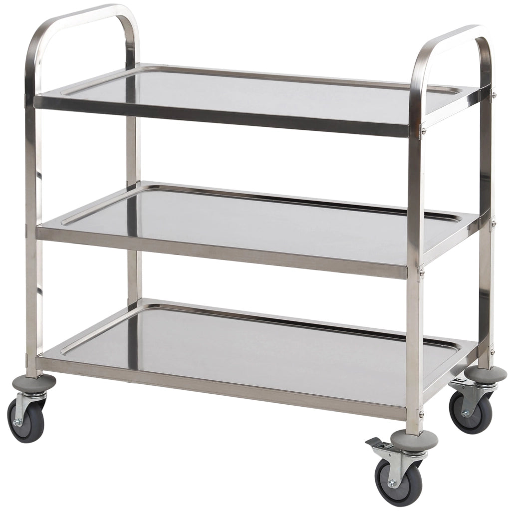 Carrello da Cucina 3 Ripiani Aperti 4 Ruote Omnidirezionali ¨C zephmum ¨C Acciaio Inossidabile Argento 90.5x50.5x88.2cm