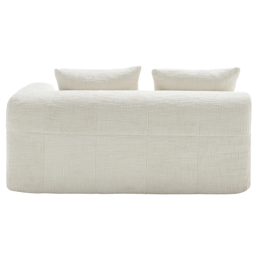 Divano chaise longue in ciniglia beige con tasche laterali