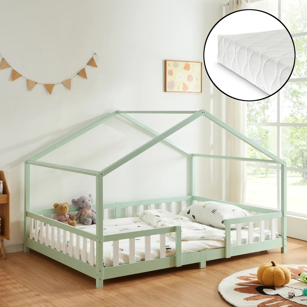 Letto per Cameretta Treviolo a Forma di Casetta con Materasso 120x200 cm Menta Verde [en.casa] [neu.haus]