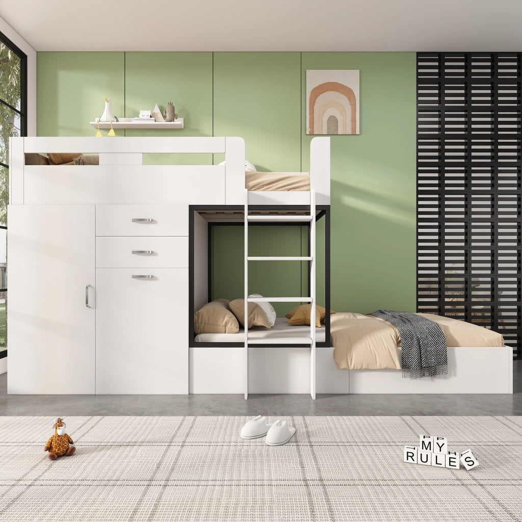 Letto a castello con scrivania estraibile e guardaroba in MDF 90x200 cm