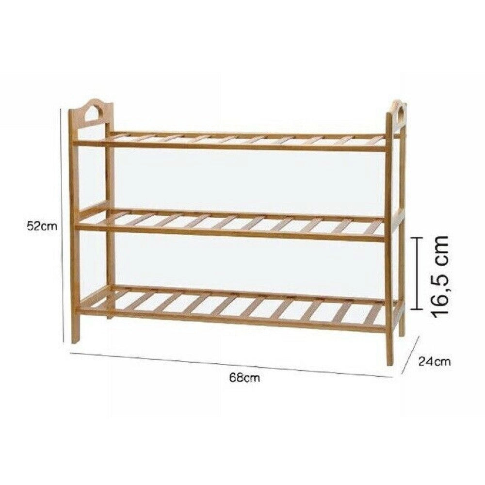 Trade Shop - Scarpiera Porta Scarpe 3 Ripiani Piani Legno Bamboo Bambu Scaffale Mobile 69412 -