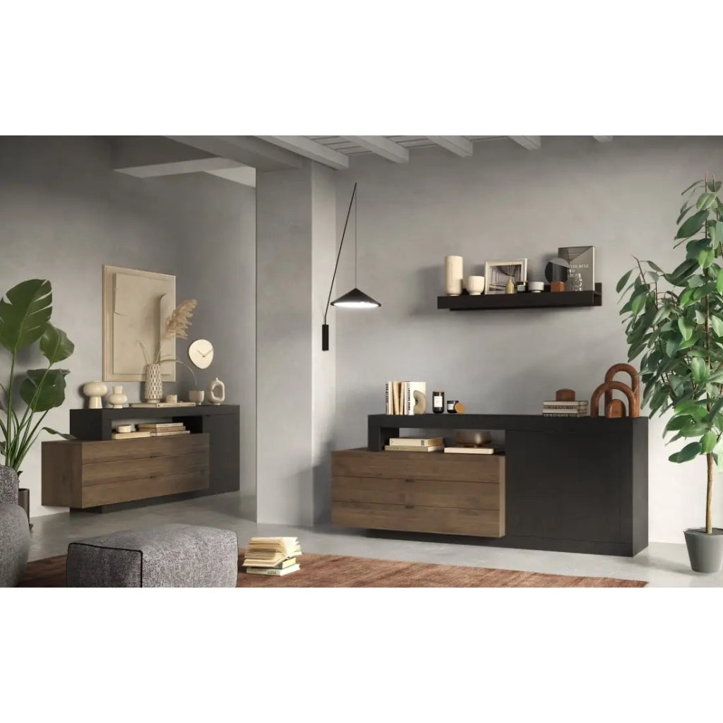 Buffet 1 porta 2 cassetti, collezione DOMI, effetto cemento/grigio antracite