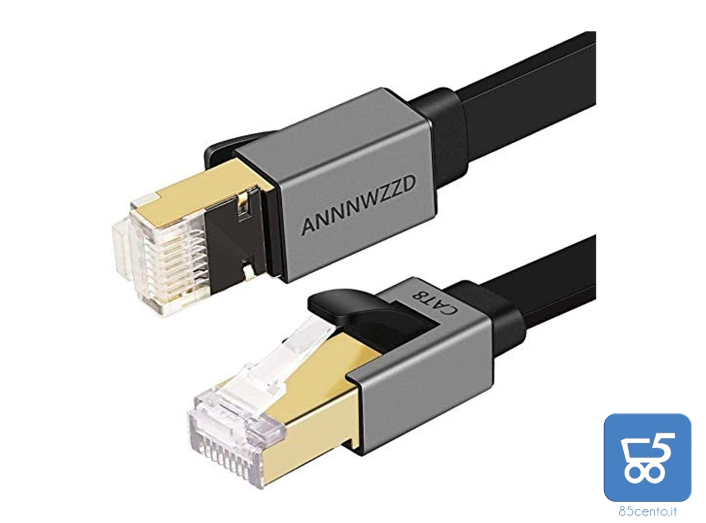 Cavo Ethernet Piatto CAT 8 2000MHz S/STP PIMF Patch in PVC 15 Metri High Speed 26AWG Patch 40Gbps RJ45