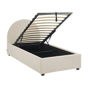 Struttura letto con contenitore e testiera 90x190cm, imbottita bouclé,