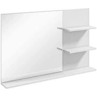 kleankin Specchio da Bagno a Parete con 2 Ripiani Laterali e Ripiano Inferiore, in MDF e Vetro, 75x10x48 cm, Bianco