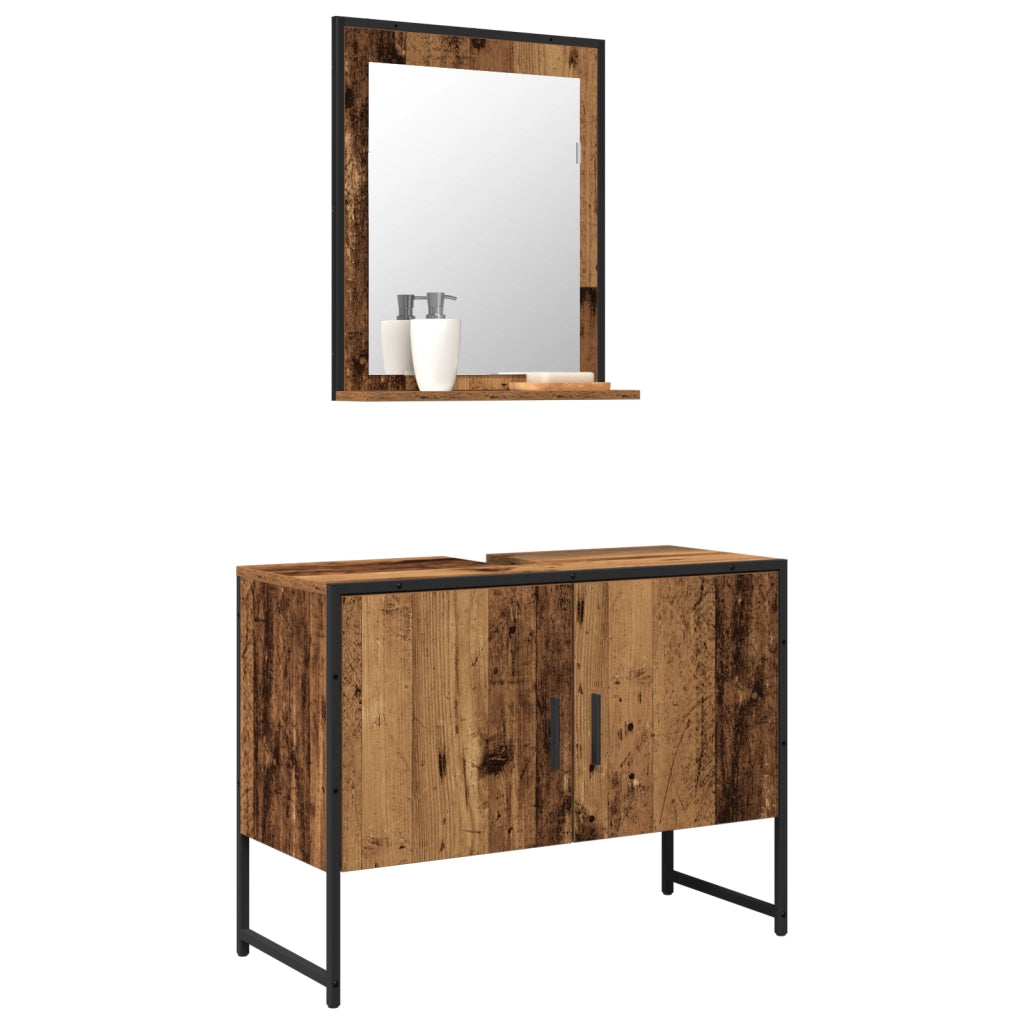 Set di mobili da bagno 2 pezzi in legno vecchio e legno ingegnerizzato