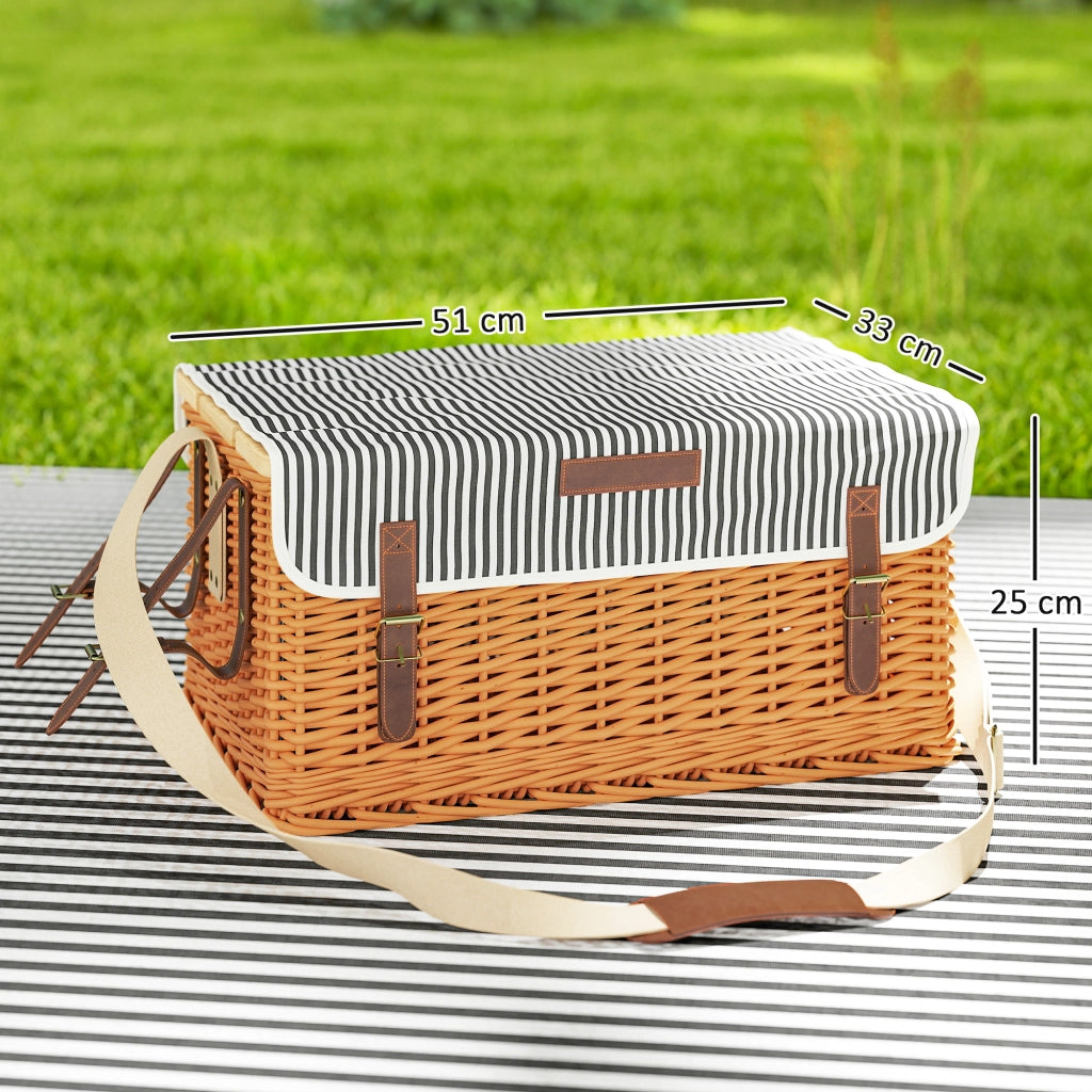 Cestino da Picnic in Vimini 4 Persone con Tavolo da Vino in Pino ¨C zephmum ¨C Marrone Chiaro