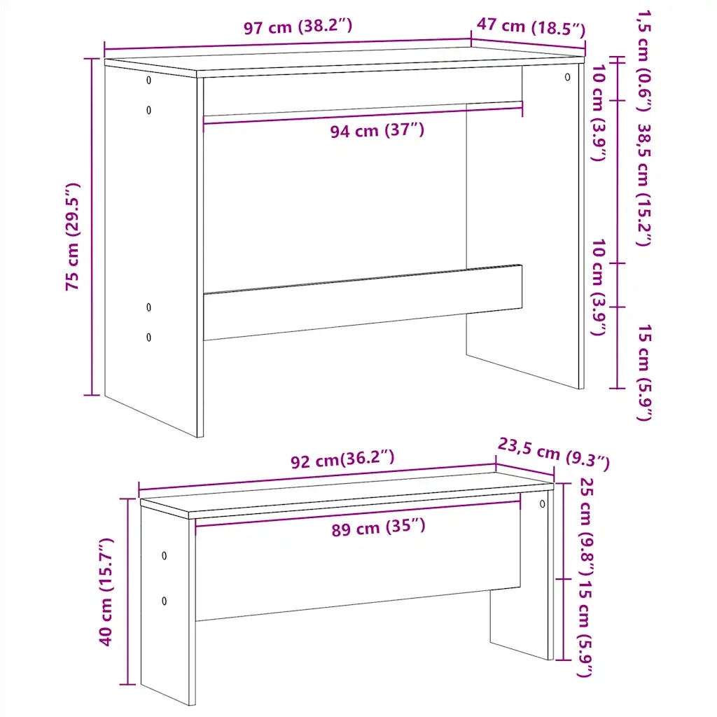 Set Tavolo da Pranzo con Panche 3 pz Bianco in Truciolato 855530