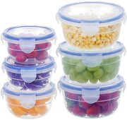 Contenitori alimentari con coperchio, rotondi, set da 6, 0,3L, 0,6L, contenitori di plastica BPA-free, piccoli, stivellabili, a tenuta di aria, resistenti a lavastoviglie, forno a microonde e congelatore (blu)