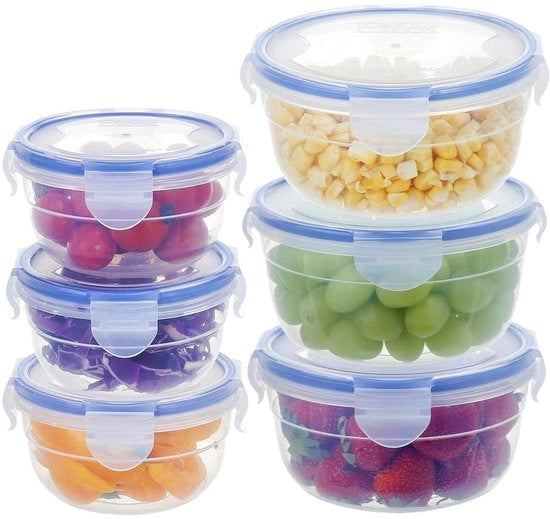 Contenitori alimentari con coperchio, rotondi, set da 6, 0,3L, 0,6L, contenitori di plastica BPA-free, piccoli, stivellabili, a tenuta di aria, resistenti a lavastoviglie, forno a microonde e congelatore (blu)