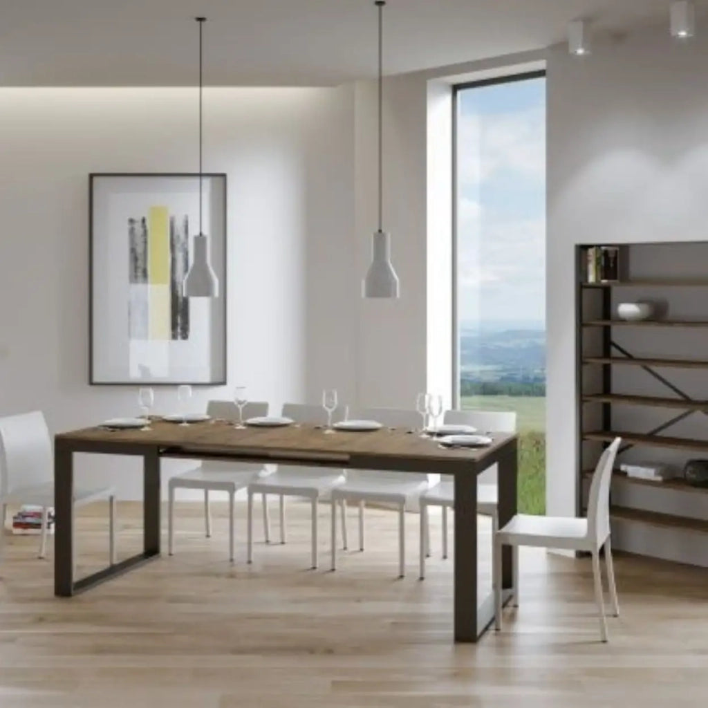 Tavolo allungabile 180/440x90 cm Tecno Evolution colore noce telaio e gambe antracite