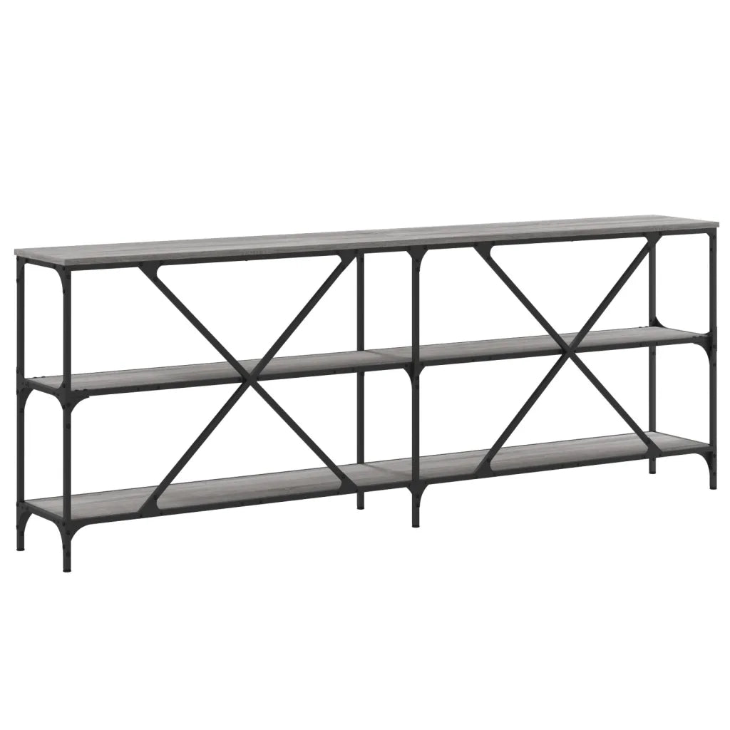 Tavolino-Tavolino da soggiorno-Tavolo Grigio Sonoma 200x30x75cm in Legno Multistrato e Ferro