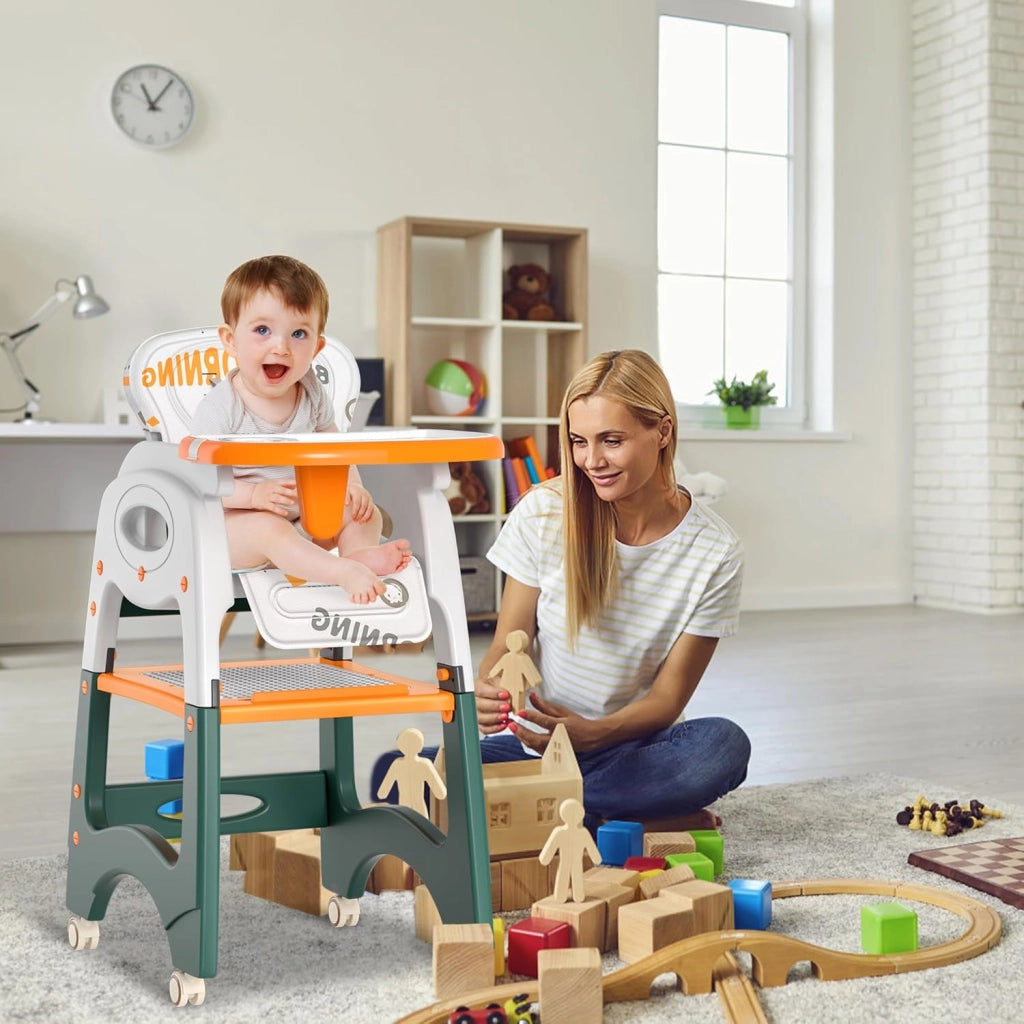 Seggiolone per bambini 6 in 1, sedia da tavolo, schienale regolabile e cintura di sicurezza a 5 punti, seggiolone per bambini a partire dai 6 mesi in su