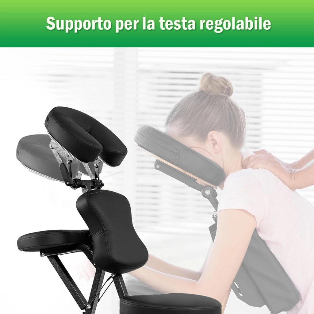 Sedia da Massaggio Pieghevole e Leggera, per Viaggi Tatuaggi e SPA, Sedia da Massaggio con Altezza Regolabile con Poggiatesta e Borsa da Trasporto (Nero)