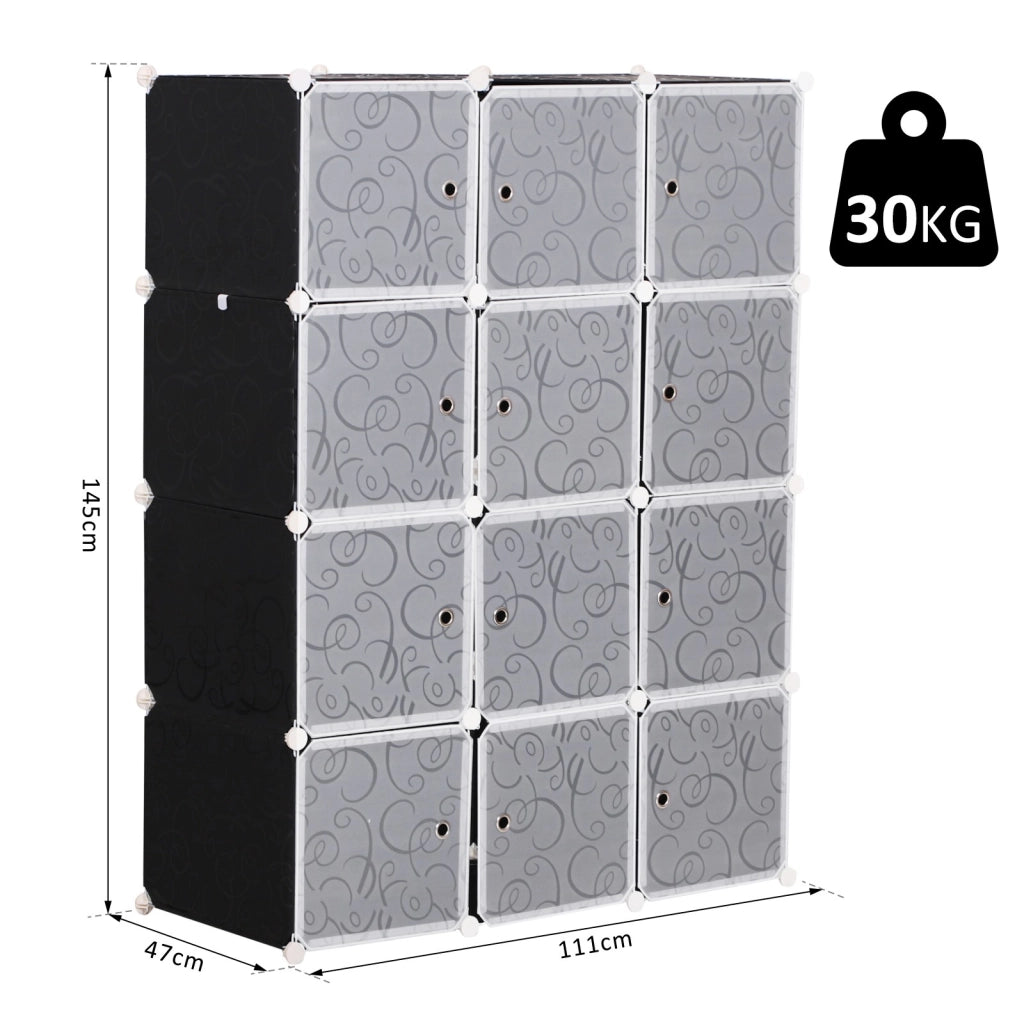 EasyComfort Armadio Scarpiera Salvaspazio, Scarpiera da Ingresso in Plastica, Armadio Modulare per Salotto e Ingressi, Scaffale Portascarpe, Multiuso 111x47x145cm, Bianco e Nero