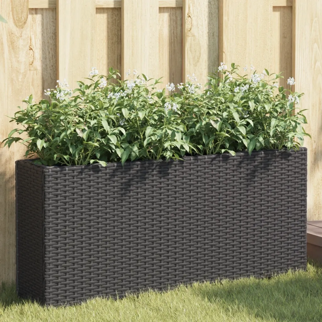 Fioriera | Cassetta per fiori | Vaso da Giardino con 2 Vasi Nera 90x20x40 cm in Polyrattan