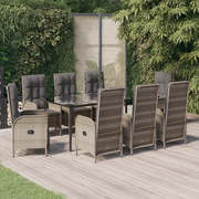 Set da Pranzo Giardino 9pz con Cuscini Nero e Grigio Polyrattan