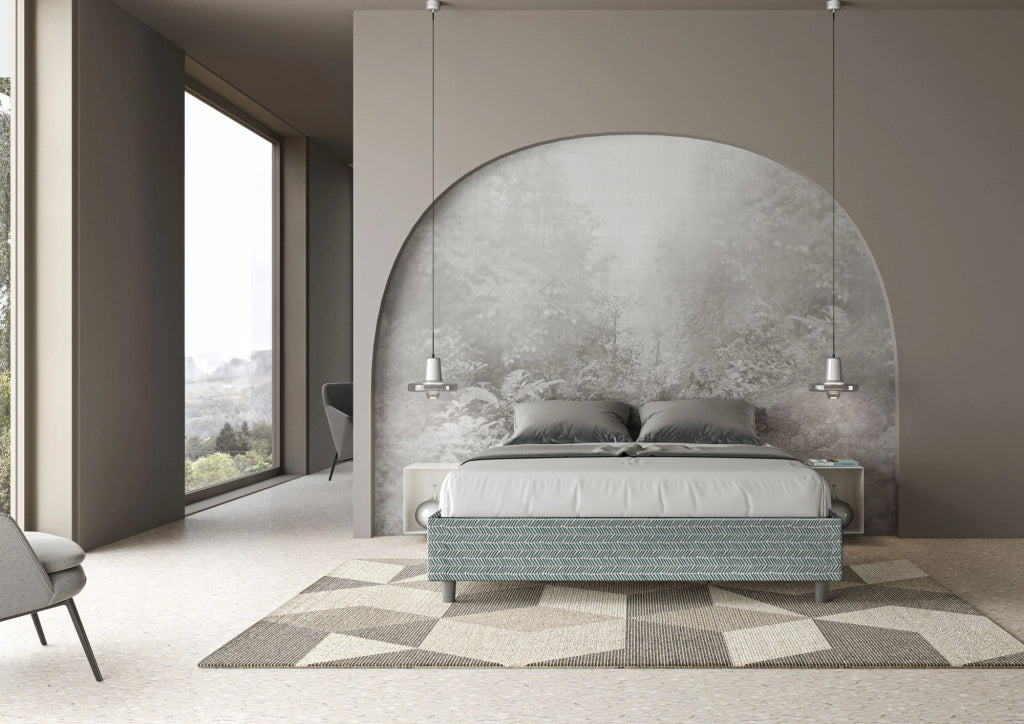 Letto Matrimoniale 160x200 cm con Rete e Contenitore Giroletto con Alzata Comoda Imbottito in Tessuto Aragona Azelia