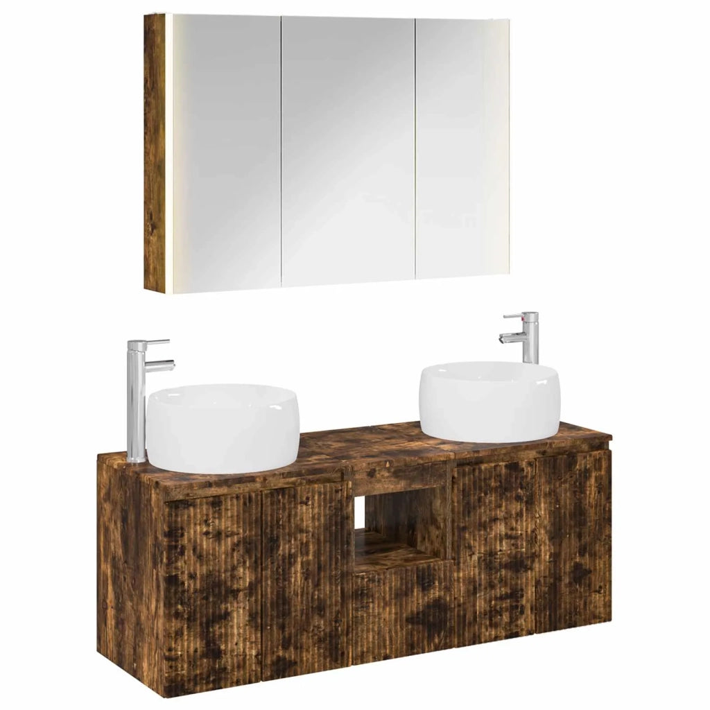 Set di Armadi da Bagno 4 pcs Rovere Fumo Legno ingegnerizzato 3406547
