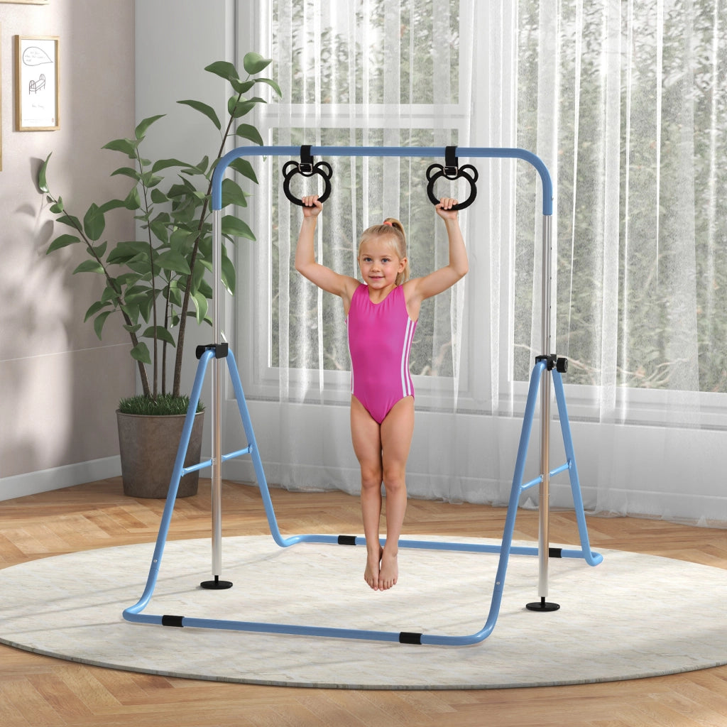 Sbarra da ginnastica per bambini ¨C Xylo ¨C pieghevole regolabile con anelli blu
