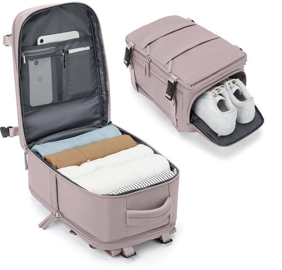 Valigetta a mano per viaggiatori 40x20x25 cm, 20L, con tasca per scarpe, impermeabile, con tasca per laptop 14 pollici, colore grigio rosa